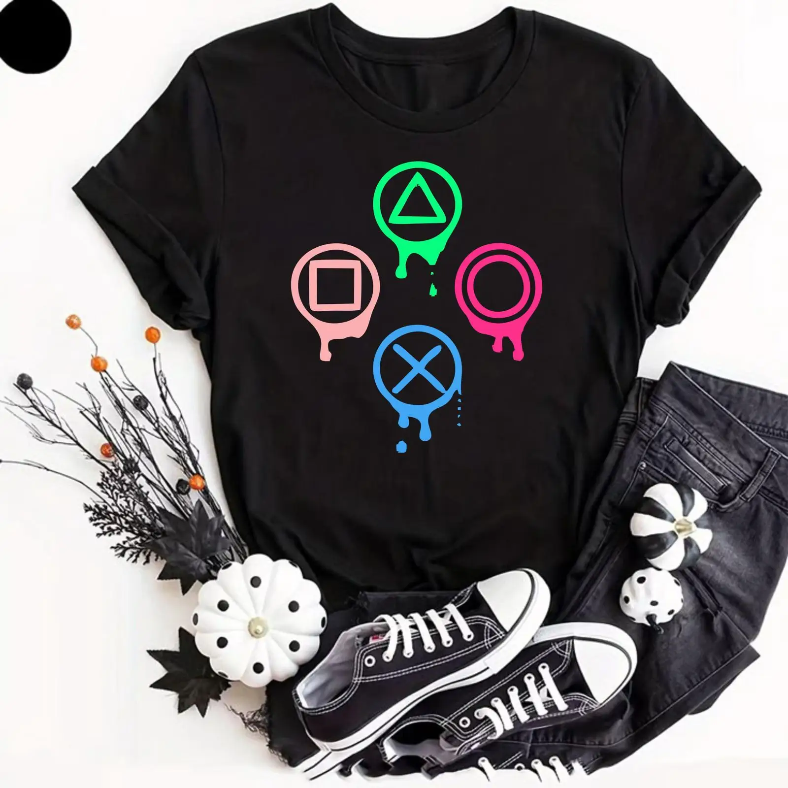 Retro Gaming Icons - Neon Gaming Controller Icons T-Shirt, lustiges