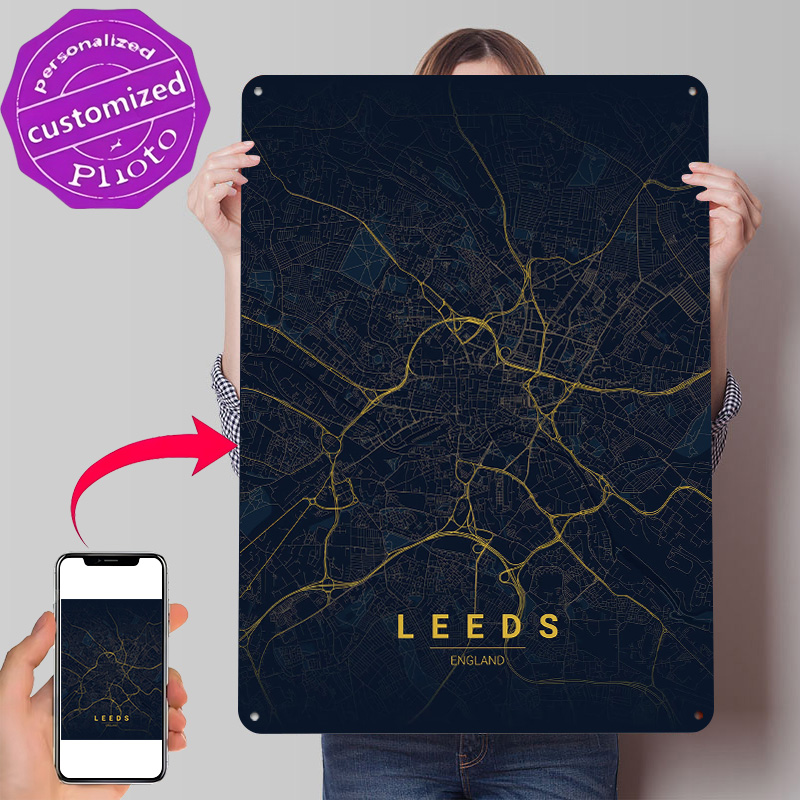 Retro Gaming Leeds - Leeds England Kartenkunst 3D-Gedrucktes Textur-Poster Personalisierte