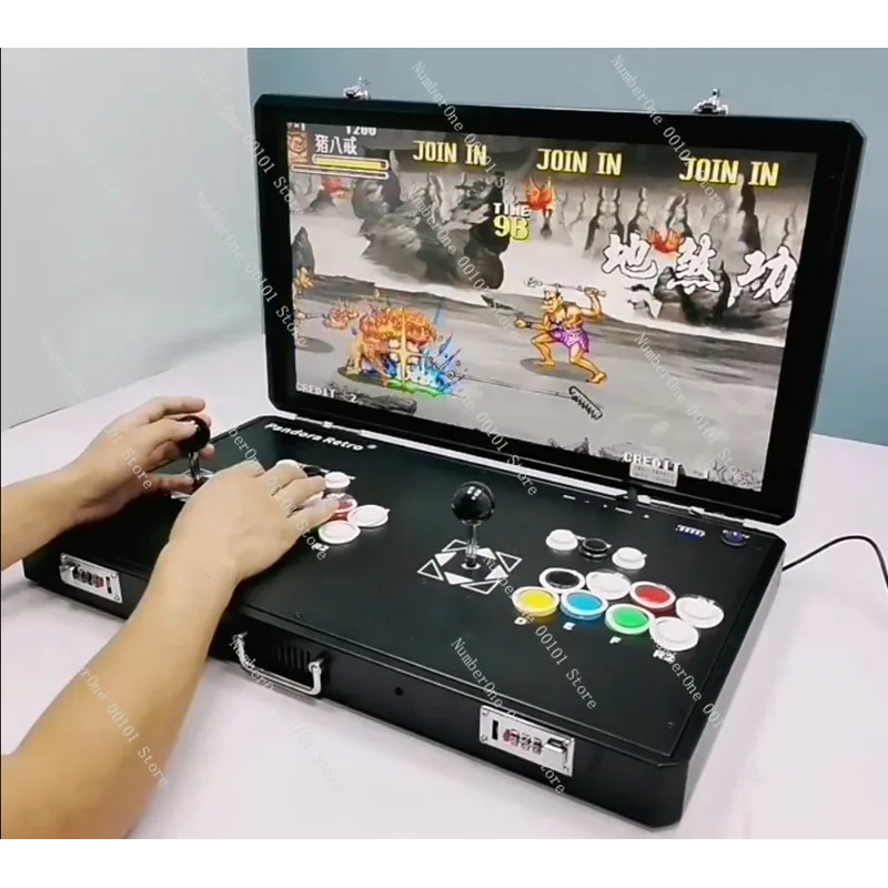 Retro Gaming Arcade Console - Retro-Arcade-Spielkonsole mit Doppel-Joystick-Controller, Eingebaute Spiele, TV-Ausgang,