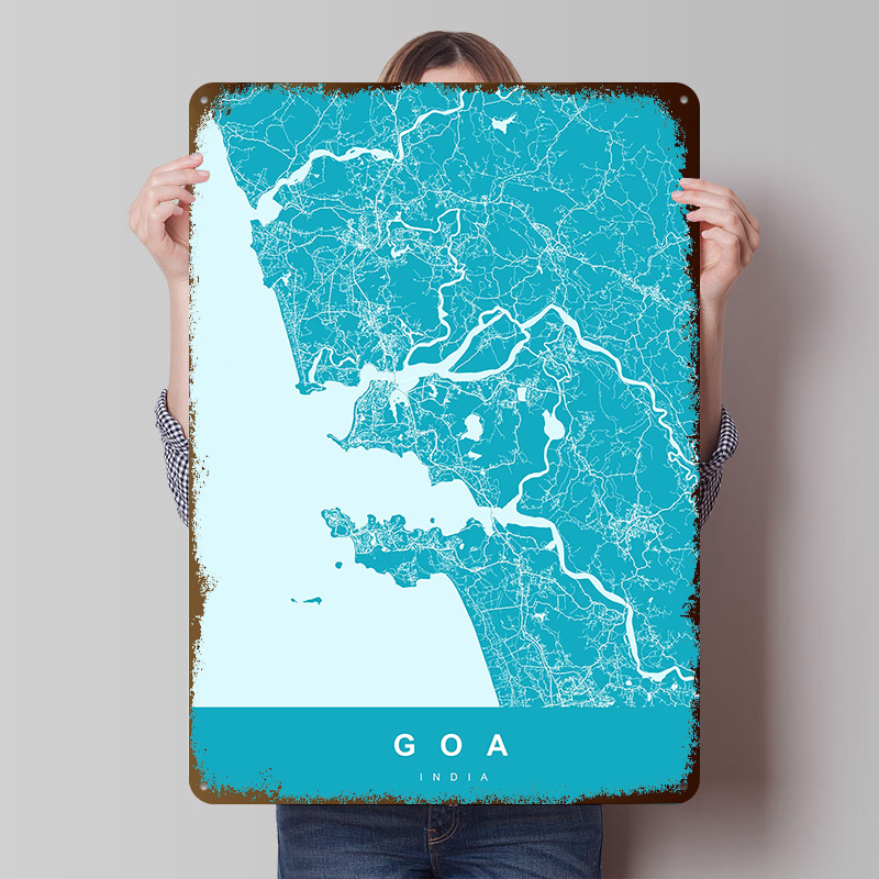Retro Gaming India - Goa Indien Karten-Poster, personalisierte Vintage-Metallschilder, Wandkunst,