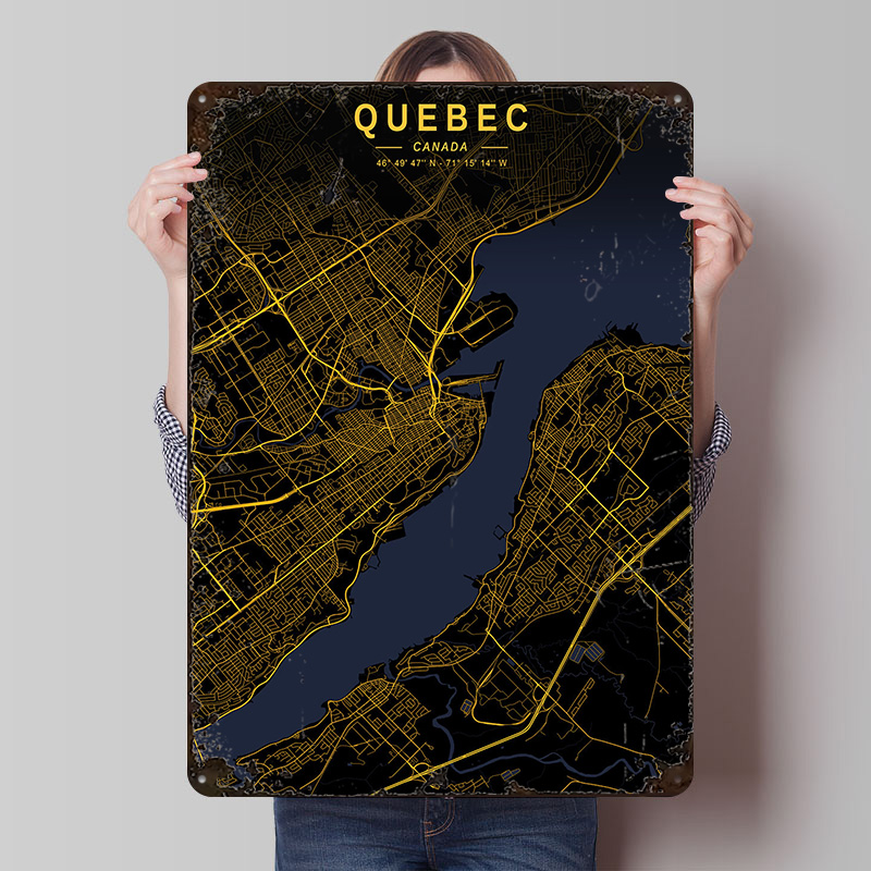 Retro Gaming Quebec - Quebec Goldene Karte Poster Maßgefertigte Vintage