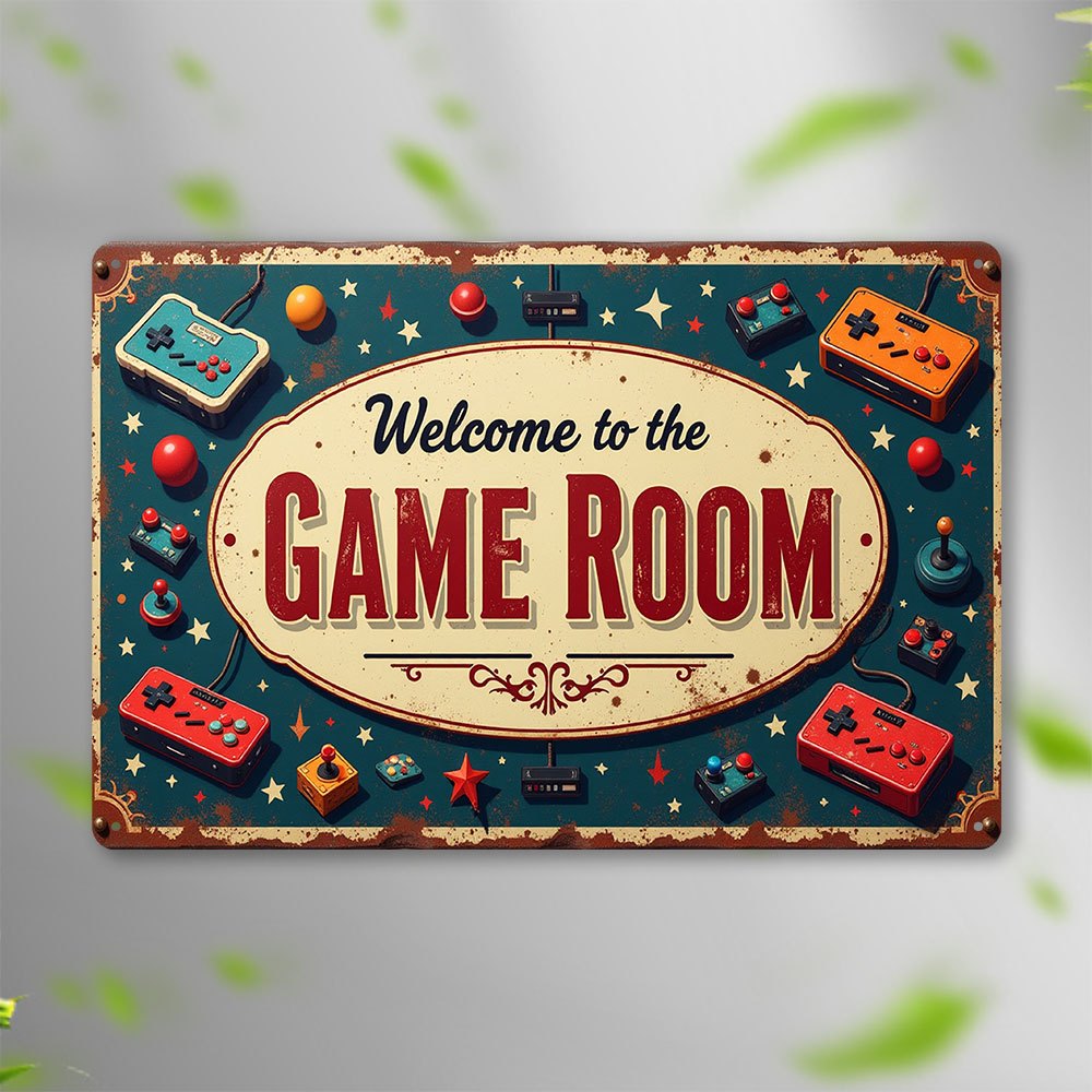 Vintage-Metallschild „Welcome  – Retro Gaming Icons Bewertung und Preis