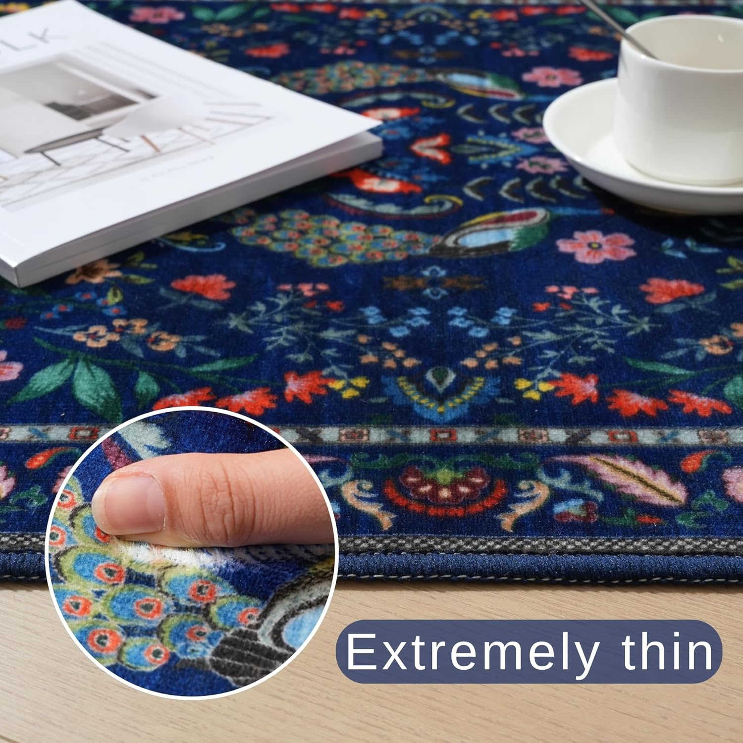 Marineblauer Pfau-Hirsch-Blume – Retro Gaming Rug Bewertung und Preis