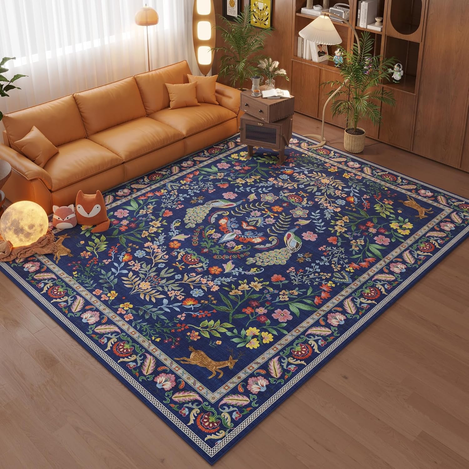 Marineblauer Pfau-Hirsch-Blume – Retro Gaming Rug Bewertung und Preis